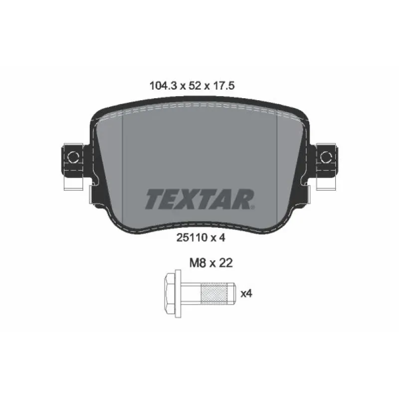 Колодки гальмівні задні TEXTAR 2511003 для Audi Q3, Skoda Octavia, Seat Leon, VW Passat B7 2012- 104.2x52x17.5 мм