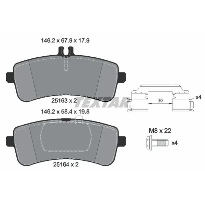 Колодки гальмівні задні TEXTAR 2516301 для Mercedes-Benz C-Class W205, S-Class W222, AMG GT X290
