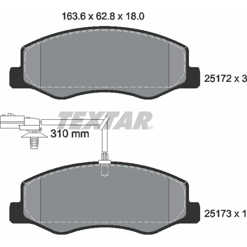 Колодки гальмівні задні TEXTAR 2517201 для Opel Movano B, Renault Master III 2.3dCi (спарка) з датчиком
