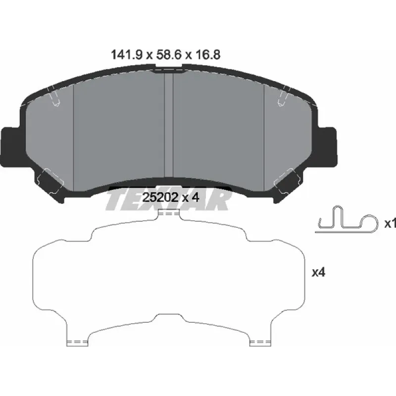 Колодки гальмівні передні TEXTAR 2520201 для Nissan Qashqai J10/T31, X-Trail T31, 141.9x58.6x16.8 мм