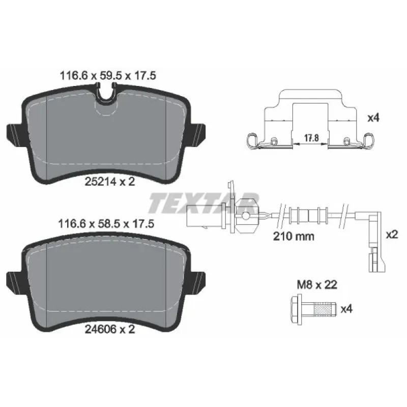 Колодки гальмівні задні TEXTAR 2521402 для Audi A6/A7 (Lucas, 300мм, Q+) з датчиком L=210mm