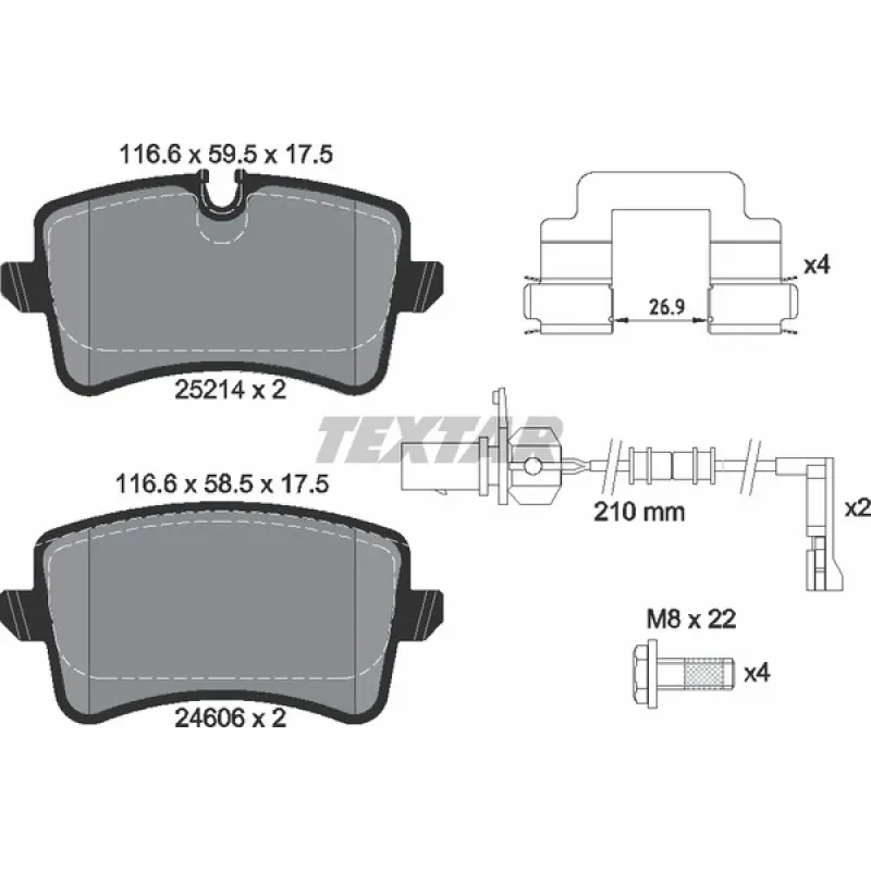 Колодки гальмівні задні TEXTAR 2521403 для Audi A6 C7, A7, Porsche Macan (Lucas, 330/356мм) з датчиками