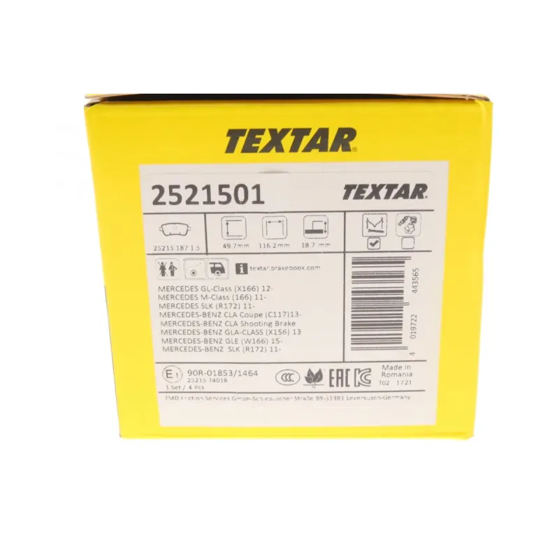 Колодки гальмівні задні TEXTAR 2521501 для Mercedes-Benz ML-Class W166, GL-Class X166, AMG W176 2011-, 116.4x49.8x18.7 мм