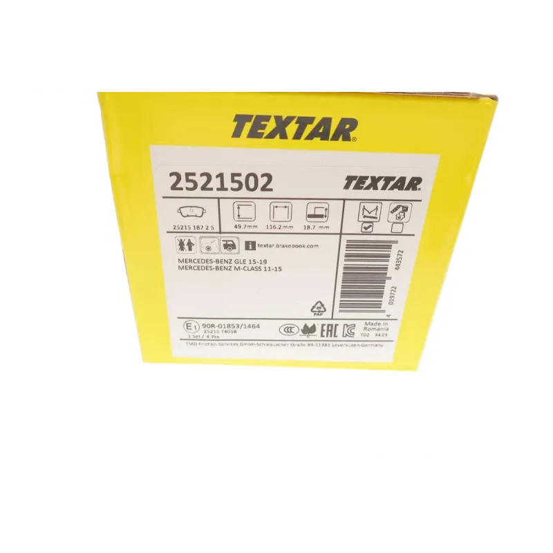 Колодки гальмівні задні TEXTAR 2521502 для Mercedes-Benz M-Class W166/GLE W166 2011-2018, 116.4x49.8x18.7 мм