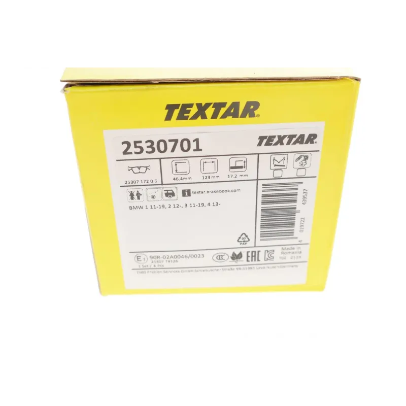Колодки гальмівні задні TEXTAR 2530701 для BMW 1 (F20/21), 3 (F30/F31/F34) 123.2x44.1/45.2 мм