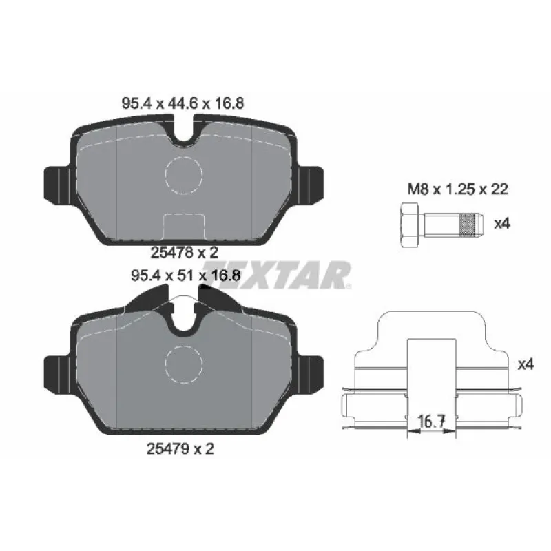 Колодки гальмівні задні TEXTAR 2547801 для Mini Countryman R60/Paceman R61 2010-2016, 95.4x44.6 мм