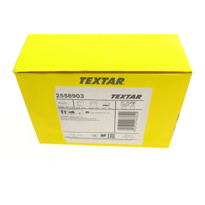 Колодки гальмівні передні TEXTAR 2558903 для Nissan Pathfinder R52 2012-2024, 165.5x59.8x16 мм