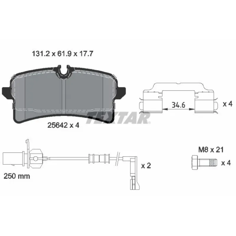Колодки гальмівні задні TEXTAR 2564201 для Audi A6/A7/A8 2012-2018, 131.3x61.9 мм