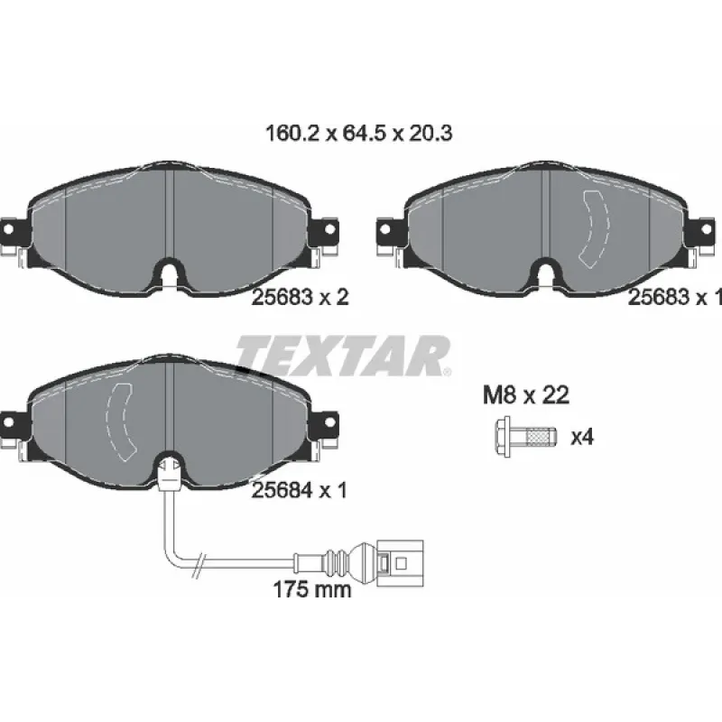 Колодки гальмівні передні TEXTAR 2568301 для Seat Leon, VW Golf VII 1.2-2.0 2012- (TRW, 160.2мм)