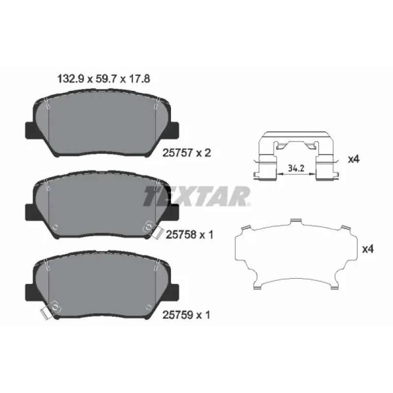 Колодки гальмівні передні TEXTAR 2575701 для Hyundai Santa Fe, Kia Sorento, Grandeur, Carens
