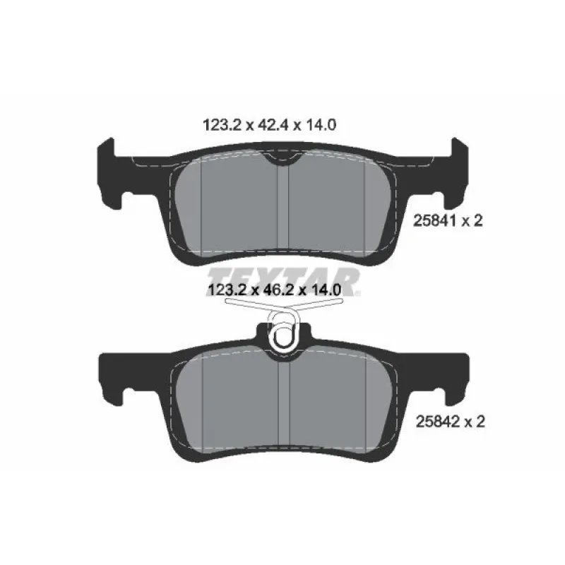 Колодки гальмівні задні TEXTAR 2584104 для Ford Fiesta VII 1.0 EcoBoost 2017-, Peugeot 308 2014-, 123.2x42.4x14 мм