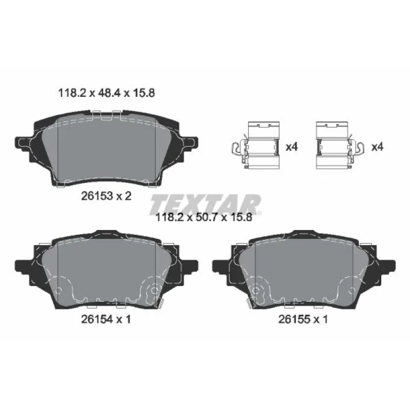 Колодки гальмівні задні TEXTAR 2615301 для Toyota C-HR, Corolla 118.2x48.4 мм