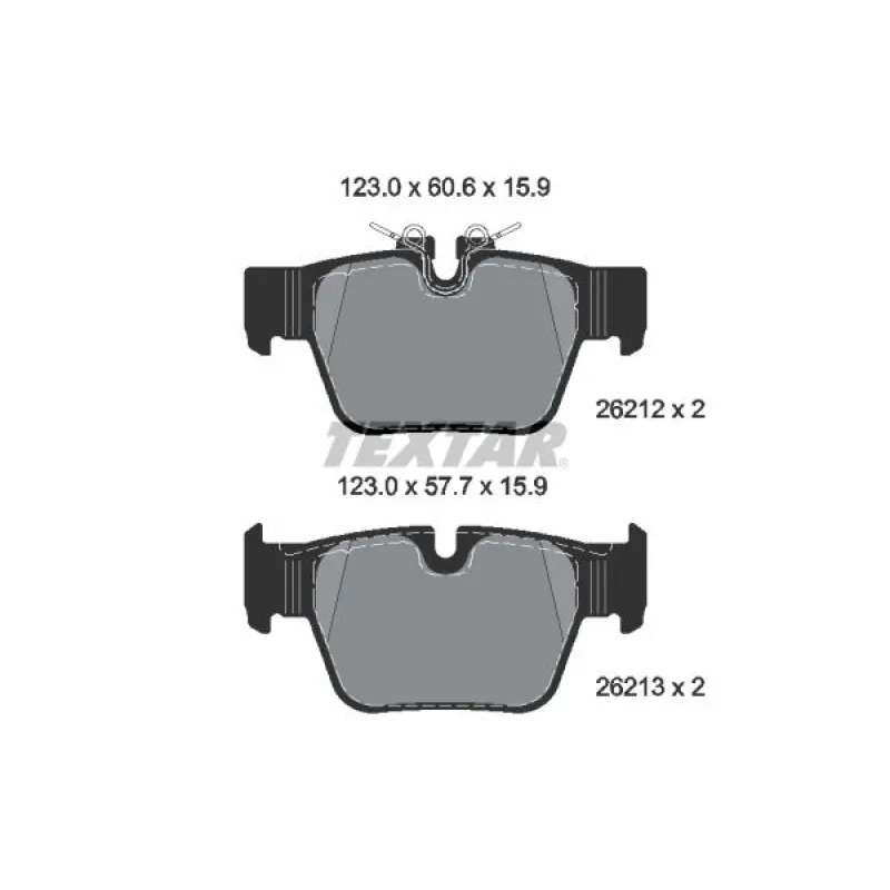 Колодки гальмівні задні TEXTAR 2621201 для BMW 1 (F40)/2 (F44) 19-, X2 (F39) 18- (123x60.6x15.9мм)