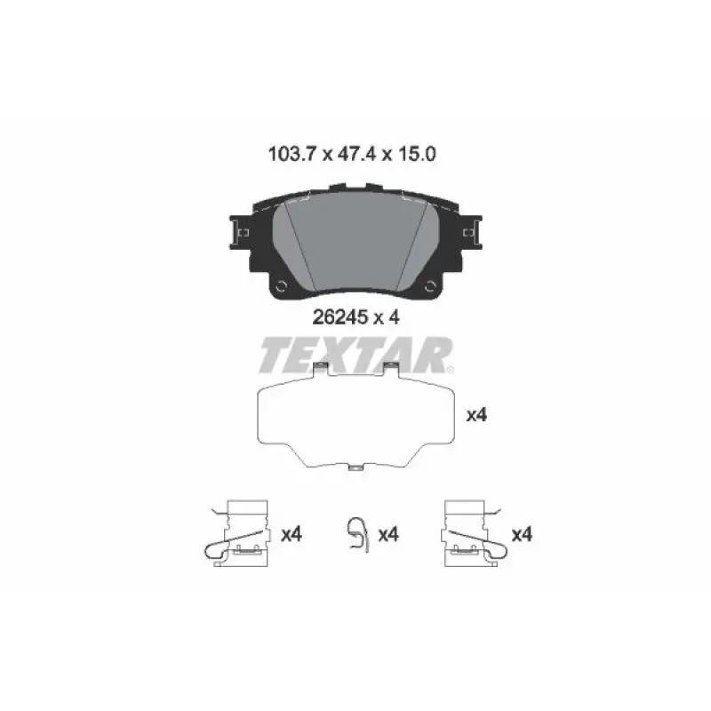Колодки гальмівні задні TEXTAR 2624501 для Toyota Corolla 19-, Yaris Cross 20- (Advics) 103.7x47.4x15 мм
