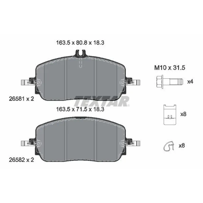 Колодки гальмівні передні TEXTAR 2658101 для Mercedes-Benz C-Class W206 2021-, GLC-Class X254 2022- 18.3 мм