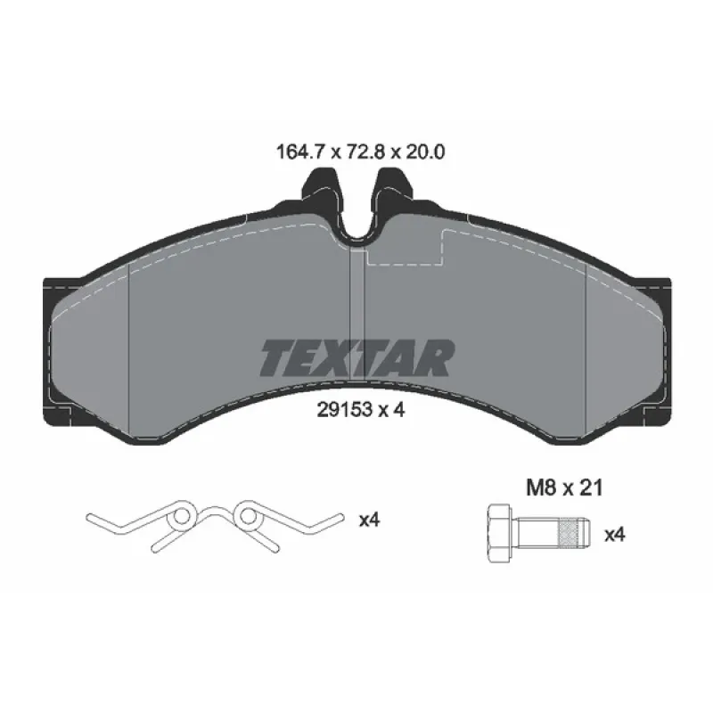 Колодки гальмівні передні TEXTAR 2915301 для Mercedes-Benz Sprinter 2-t, 3-t 1995-2006, 164.7x72.8x20 мм