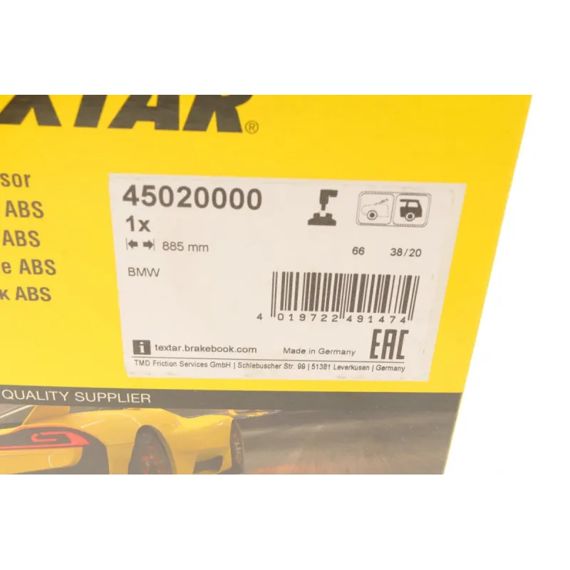 Датчик ABS задній TEXTAR 45020000 для BMW 1 (F20/F21) 2011-, 3 (F30/F80) 2012- (L=885мм)