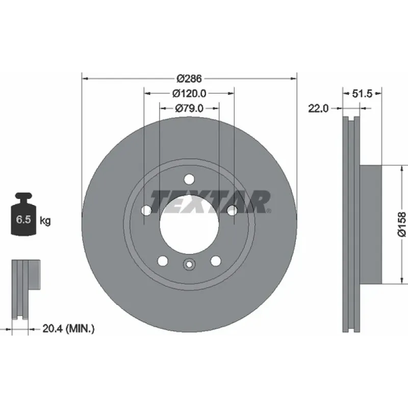 Диск гальмівний передній TEXTAR 92055605 для BMW 3 (E36/E46) 286x22 мм