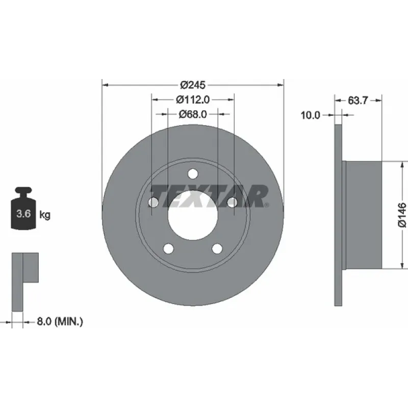 Диск гальмівний задній TEXTAR 92057503 для Skoda Superb, VW Passat (245x10mm)