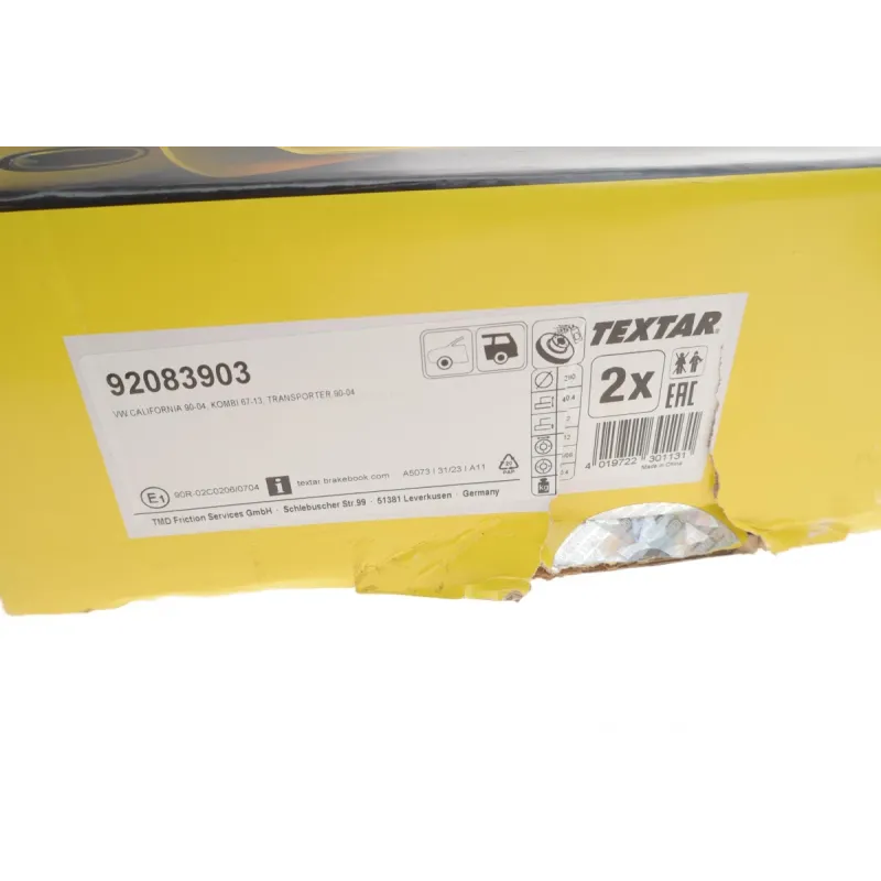 Диск гальмівний задній TEXTAR 92083903 для Volkswagen Transporter T4 1991-2003, 280x12 мм