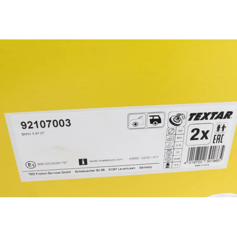 Диск гальмівний задній TEXTAR 92107003 для BMW 3 (E46) 320x21.8 мм