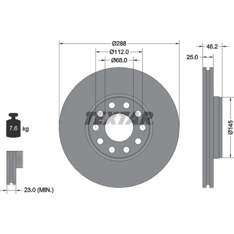 Диск гальмівний (передній) Skoda Superb/VW Passat 00-08 (288x25) PRO+