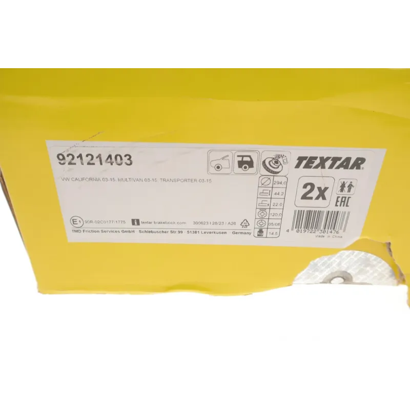 Диск гальмівний задній TEXTAR 92121403 для Volkswagen T5 Multivan, Kombi V, Eurovan V (2003-2012) 294x22 мм