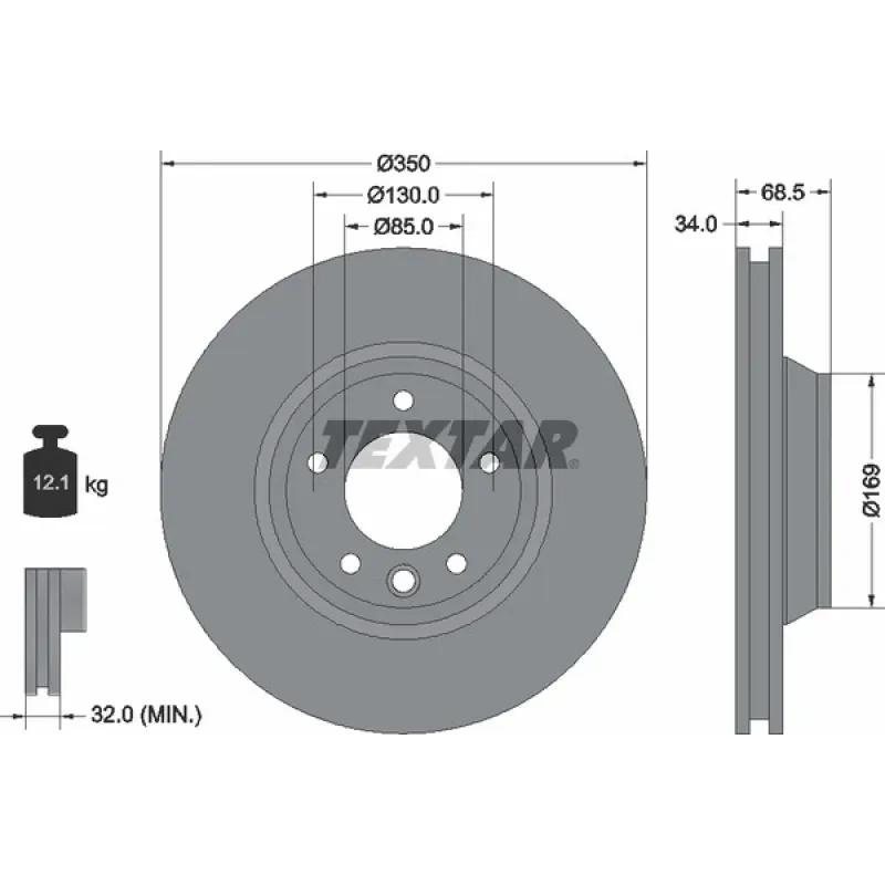 Диск гальмівний передній TEXTAR 92121805 для Audi Q7, Porsche Cayenne, VW Touareg 350x34 мм