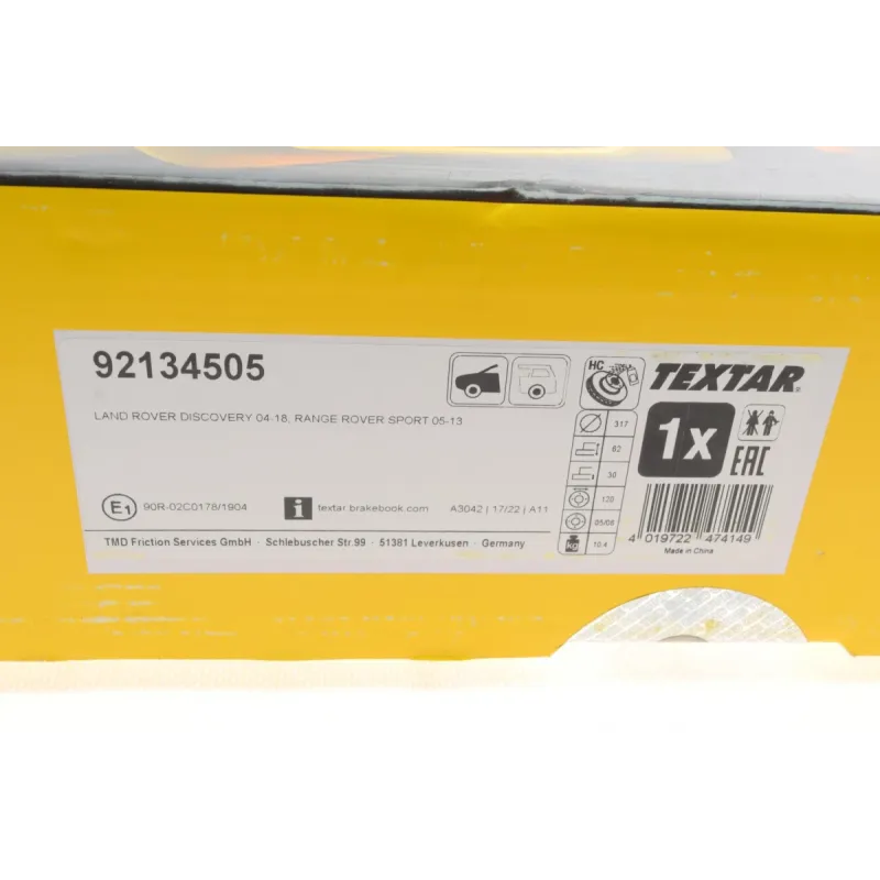 Диск гальмівний передній TEXTAR 92134505 для Land Rover Discovery III/IV, Range Rover Sport 317x30 мм