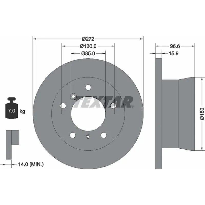 Диск гальмівний задній TEXTAR 92137603 для Mercedes-Benz Sprinter 3-t 903, G-Class W463 272x15.9 мм