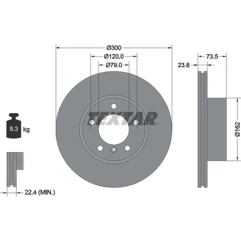 Диск гальмівний передній TEXTAR 92137705 для BMW 3 (E90-E93) 2004-2013, 300x23.8 мм