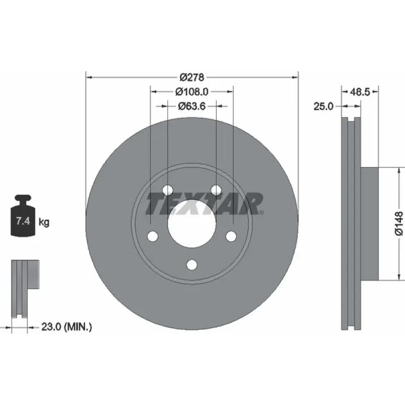 Диск гальмівний передній TEXTAR 92141205 для Ford C-MAX/Focus, Volvo C30/C70 278x25 мм