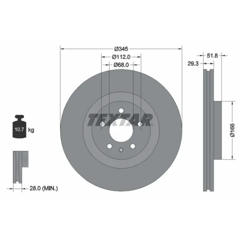 Диск гальмівний (передній) Audi A4 07-15/A5 07-17/Q5 08- (345х29.3) PRO+