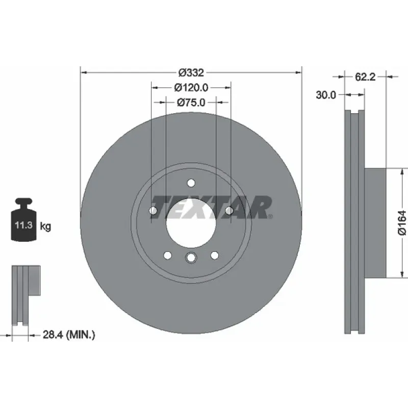 Диск гальмівний передній TEXTAR 92160805 для BMW X5 E70/F15 2007-2018, 332x30 мм
