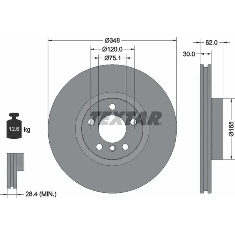 Диск гальмівний передній TEXTAR 92160905 для BMW X5 (E70/F15) X6 (E71/F16) 348x30 мм