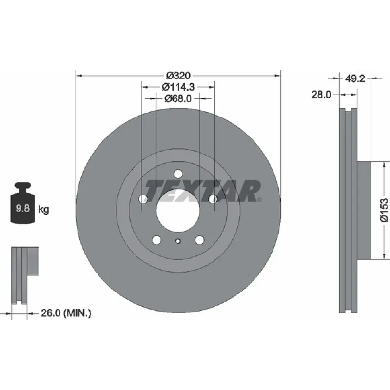 Диск гальмівний передній TEXTAR 92162405 для Nissan Fuga II, Murano, Infiniti G/M Series (320x28 мм)