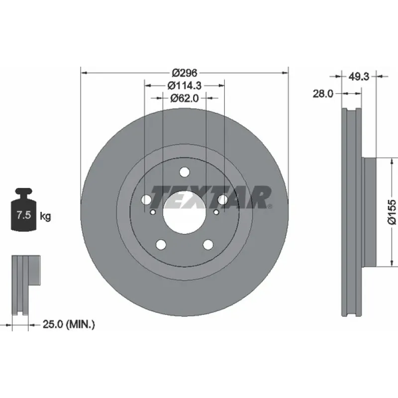 Диск гальмівний (передній) Toyota Rav4 2.0-2.2 06- (296x28) PRO