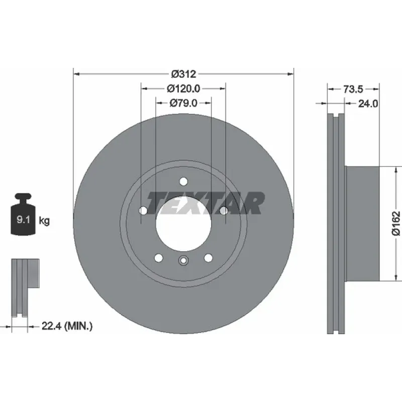 Диск гальмівний передній TEXTAR 92176105 для BMW 3 (E90/E91/E92) X1 (E84) 312x24 мм