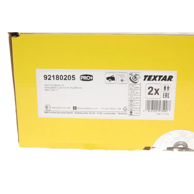 Диск гальмівний передній TEXTAR 92180205 для Mitsubishi L200/Pajero Sport II 2008-, 294x28 мм