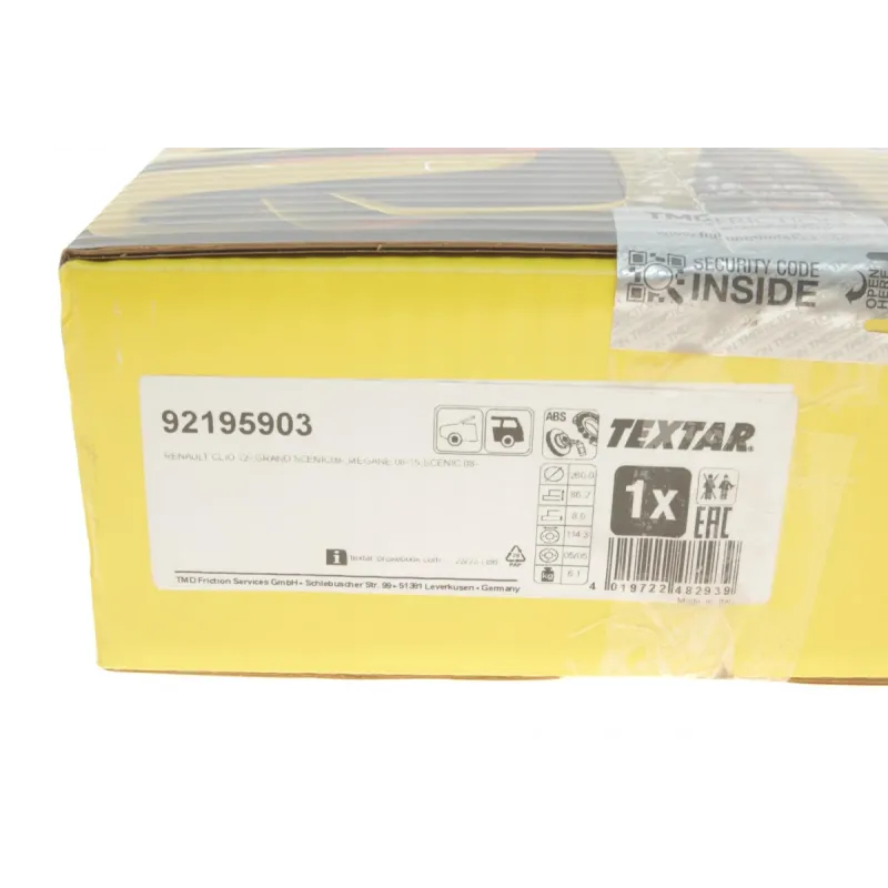 Диск гальмівний задній TEXTAR 92195903 для Renault Megane III, Scenic III, Grand Scenic III 260x8 мм