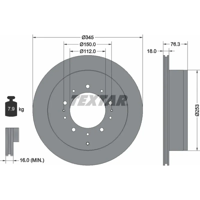 Диск гальмівний задній TEXTAR 92198503 для Toyota Land Cruiser 200, Lexus LX, 345x18 мм