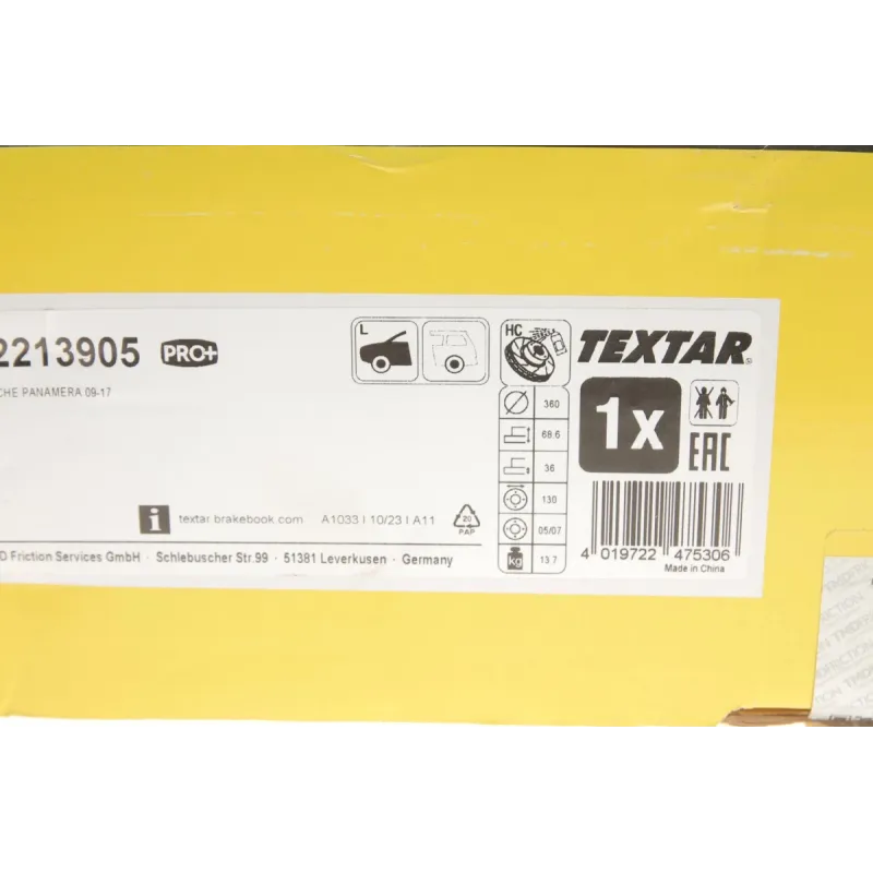 Диск гальмівний передній TEXTAR 92213905 для Porsche Panamera 360x36 мм