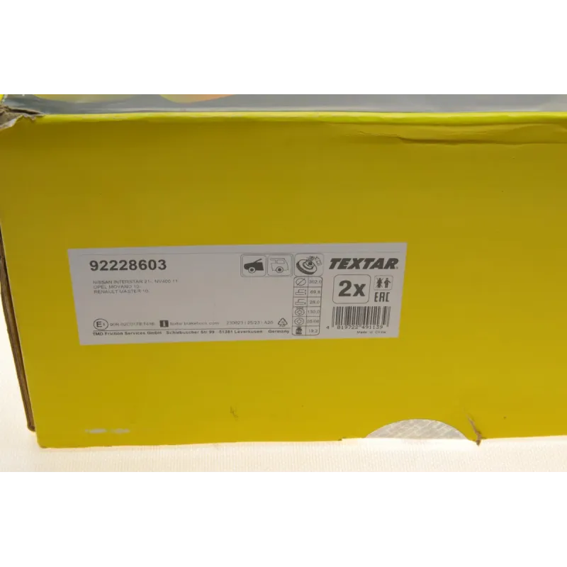 Диск гальмівний передній TEXTAR 92228603 для Renault Master, Opel Movano B, Nissan NV400 2010- 302x28 мм