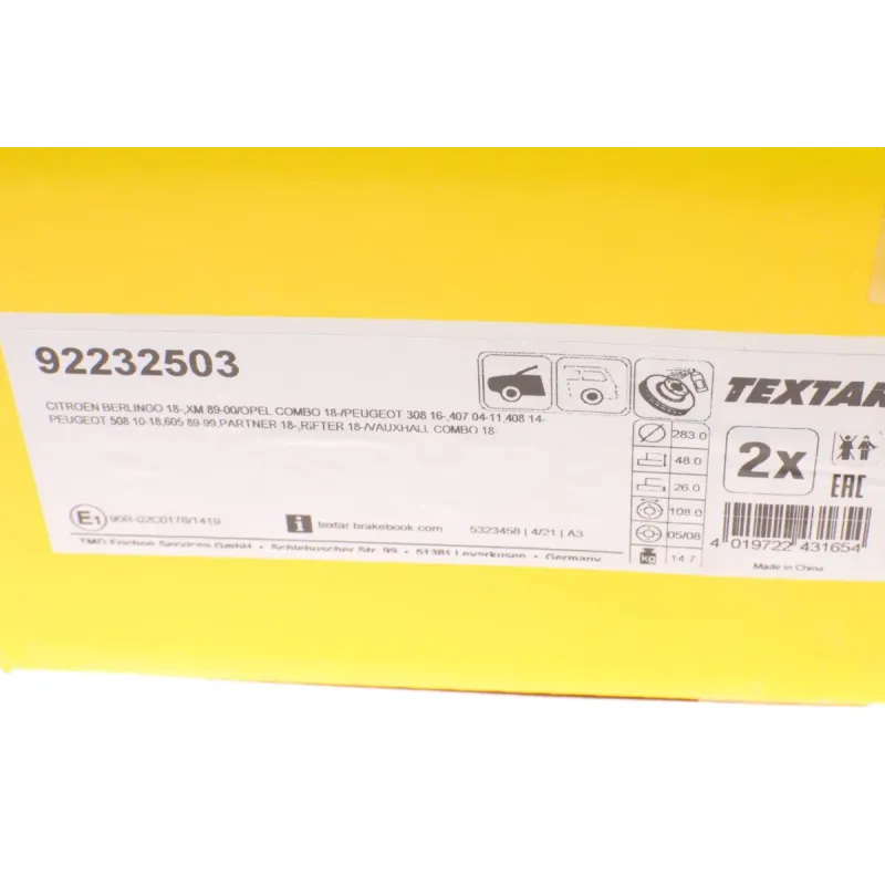 Диск гальмівний (передній) Peugeot 407 04-10/ 508 10-18/ Citroen Berlingo 18- (283x26) PRO