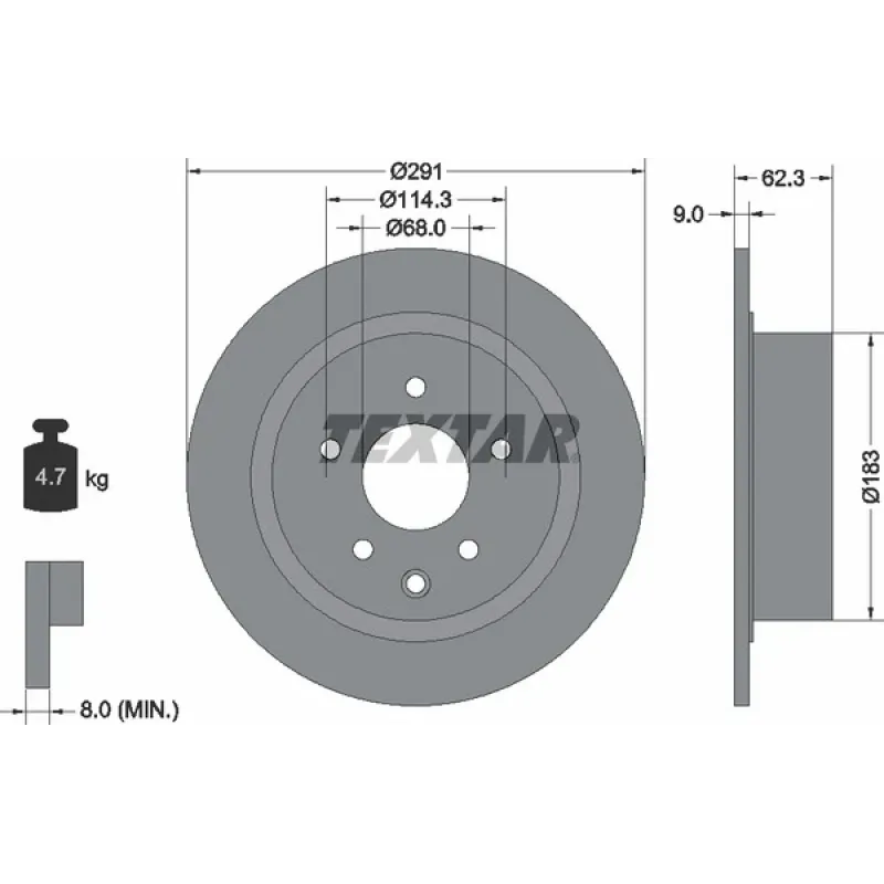 Диск гальмівний задній TEXTAR 92237103 для Nissan Juke F15, Qashqai J10 2007-2013, 291x9 мм