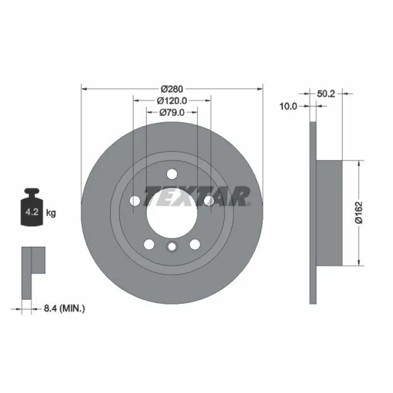Диск гальмівний задній TEXTAR 92238703 для Mini Countryman R60/Paceman R61 2010-2016, 280x10 мм