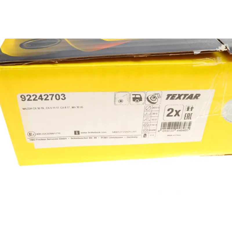Диск гальмівний задній TEXTAR 92242703 для Mazda CX-5 (KE, GH) 2011-, CX-8, CX-30 2018- (303x10 мм)