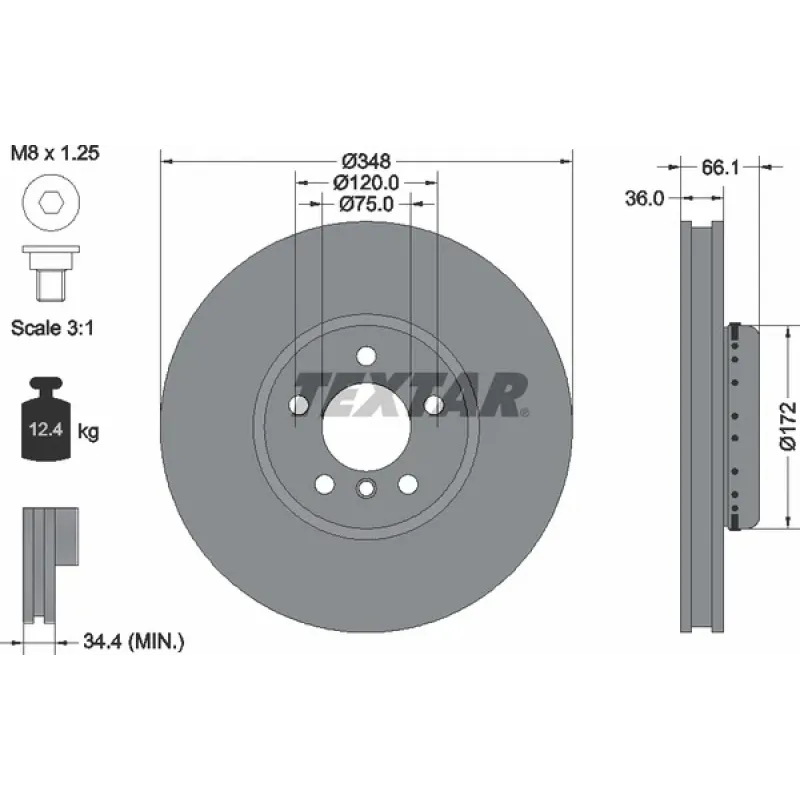 Диск гальмівний (передній) BMW 5 (F10/F11)/6 (F12/F13)/7 (F01-F04) 09- (348x36) (R) PRO+