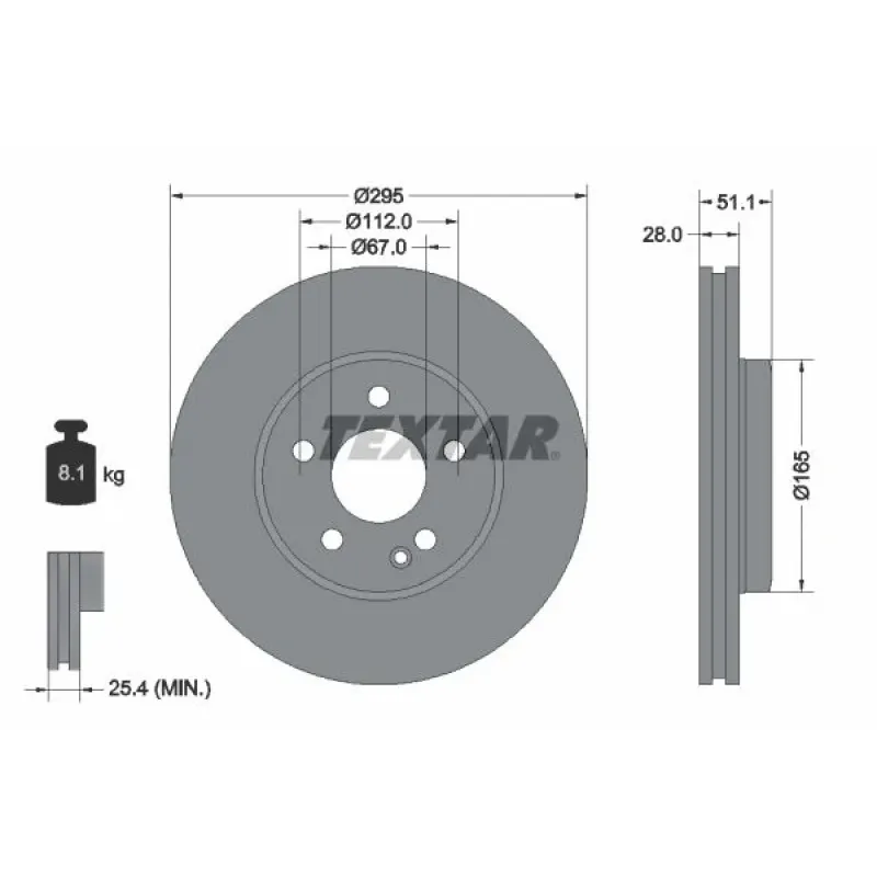 Диск гальмівний передній TEXTAR 92254803 для Mercedes-Benz A-Class W176, B-Class W246, GLA-Class X156 (2012-), 295x28 мм