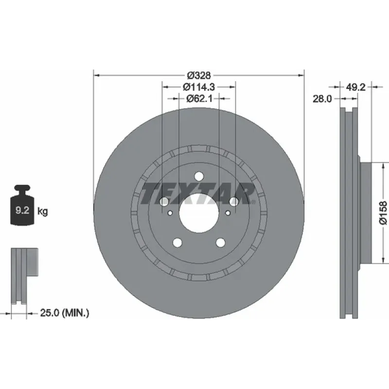 Диск гальмівний передній TEXTAR 92259405 для Toyota RAV 4, Lexus RX/NX 328x28 мм